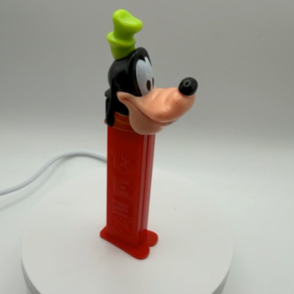 Vintage Disney Goofy PEZ Dispenser – Red Stem, Green Hat – Collectible Candy Toy